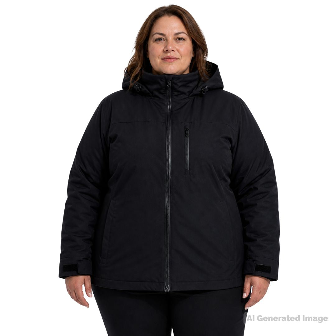 Aggress Jamaica unisex waterproof snow jacket in black, plus size 5XL–10XL, women's insulated winter jacket with hood and full-zip front