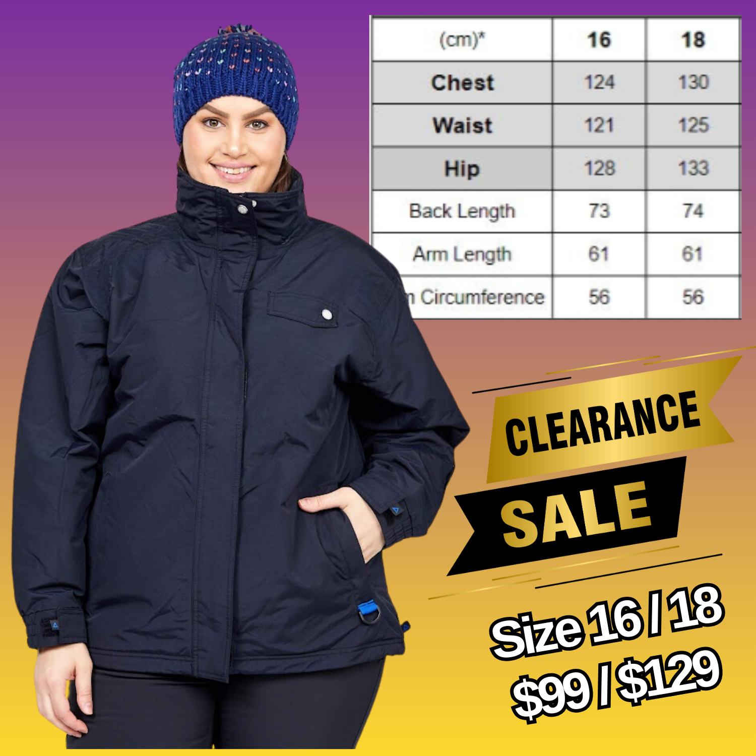 CLEARANCE - Vermont Plus Size Snow Jacket Black Plus Sizes 16 & 18