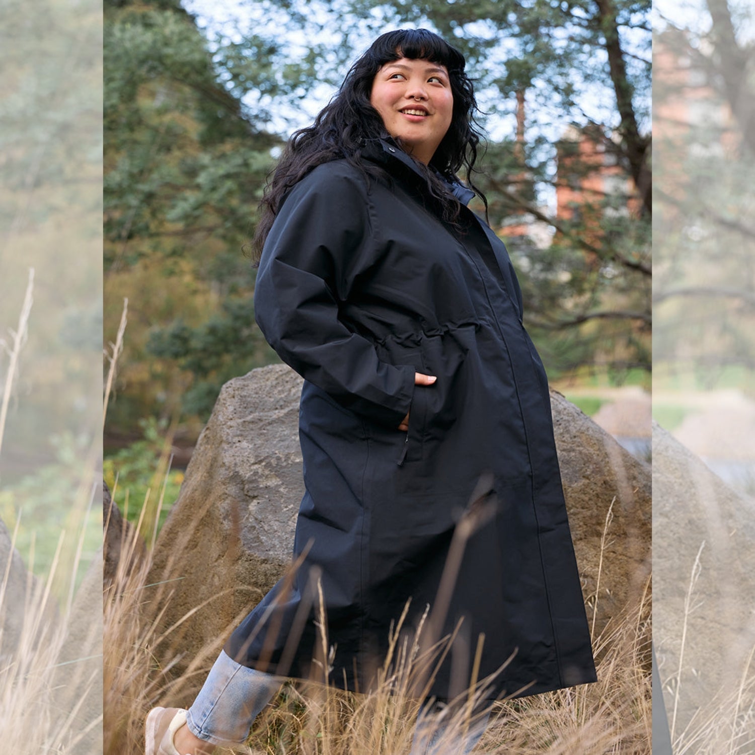 Sale - Amble Overland Womens Rain Long Jacket Black Plus Size 4XL