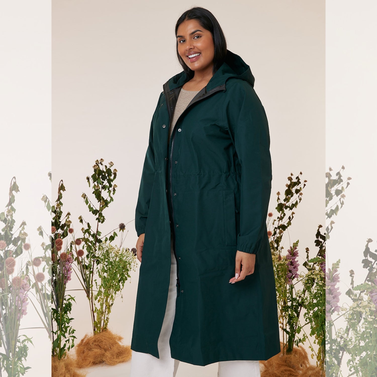 Amble Overland Womens Plus Size Rain Long Jacket Eucalyptus XL-5XL