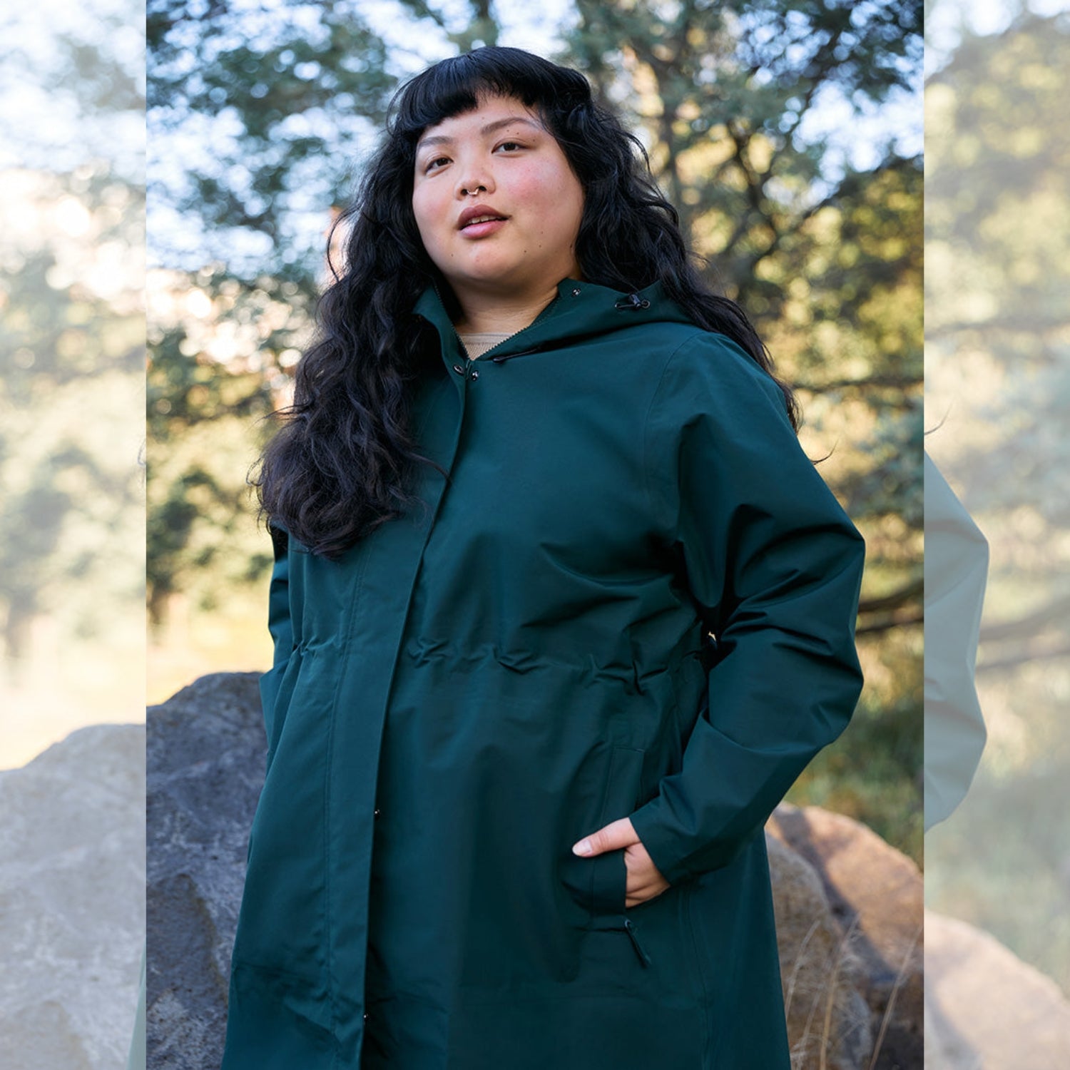 Amble Overland Womens Plus Size Rain Long Jacket Eucalyptus XL-5XL