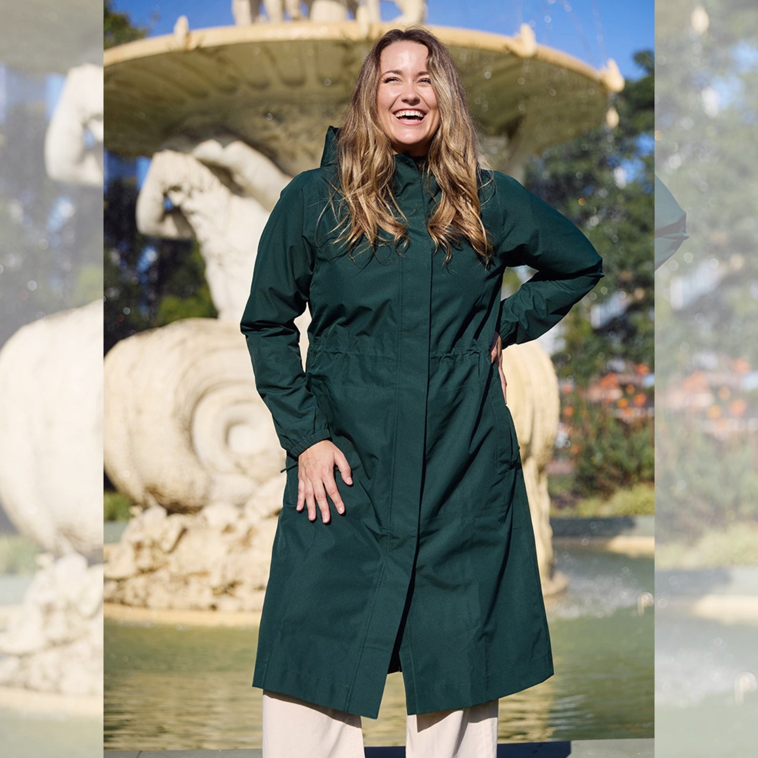 Amble Overland Womens Plus Size Rain Long Jacket Eucalyptus XL-5XL