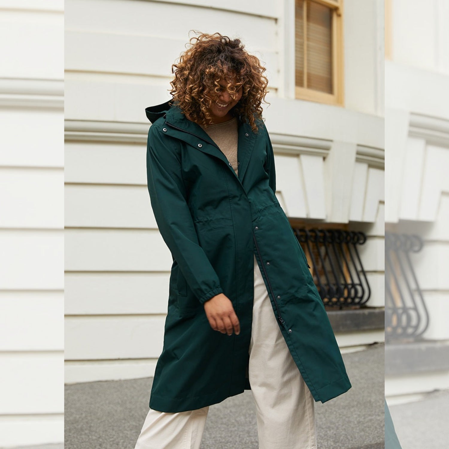 Amble Overland Womens Plus Size Rain Long Jacket Eucalyptus XL-5XL