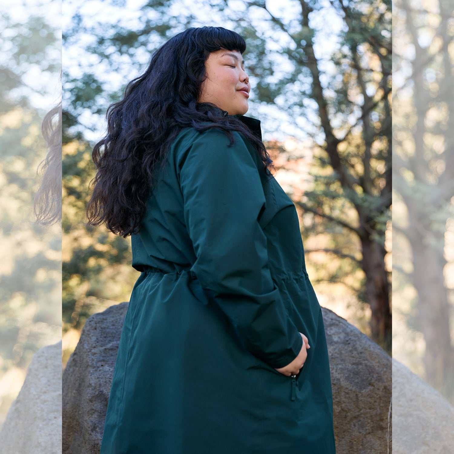 Amble Overland Womens Plus Size Rain Long Jacket Eucalyptus XL-5XL