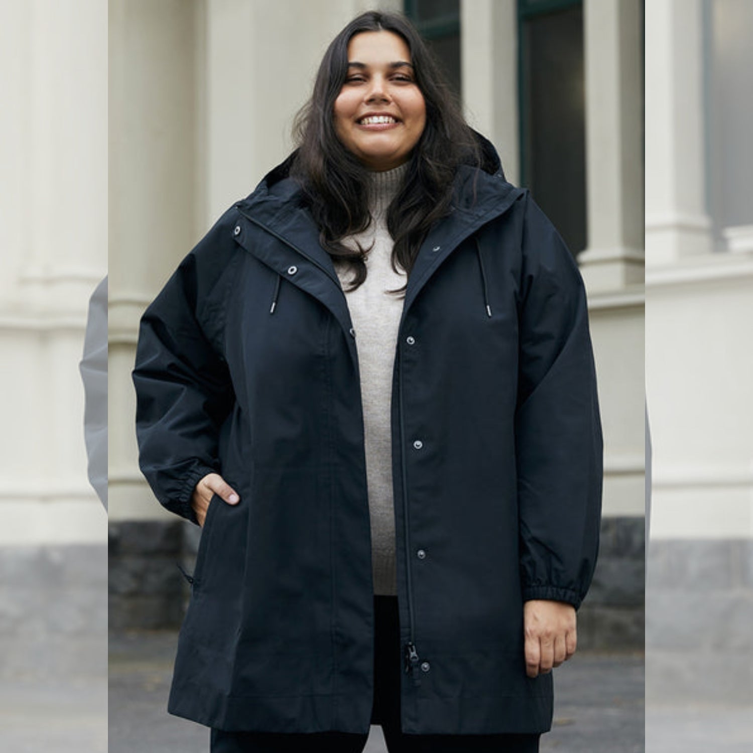Amble Refuge Womens Plus Size Waterproof Jacket Long Black XL-5XL