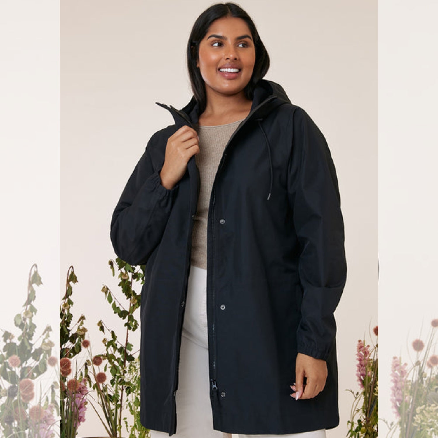 Amble Refuge Womens Plus Size Waterproof Jacket Long Black XL-5XL