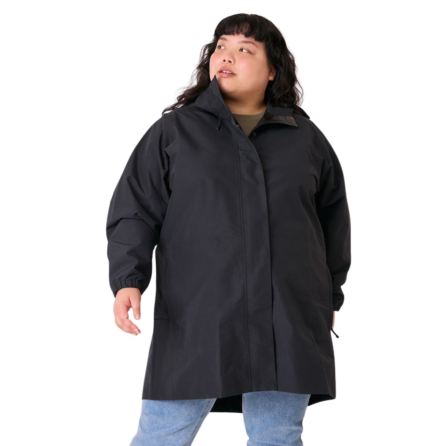 Amble Refuge Womens Plus Size Waterproof Jacket Long Black XL-5XL