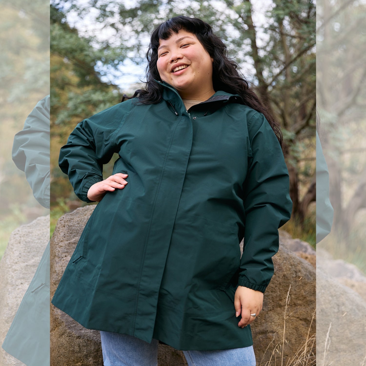 Sale - Amble Refuge Womens Waterproof Jacket Long Eucalyptus Plus Size 2XL