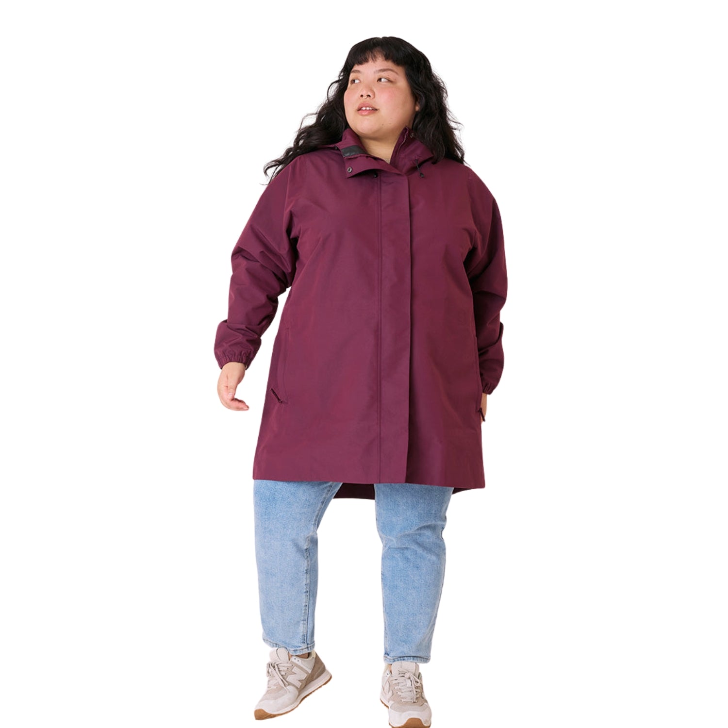 Amble Refuge Womens Plus Size Waterproof Jacket Long Mulberry