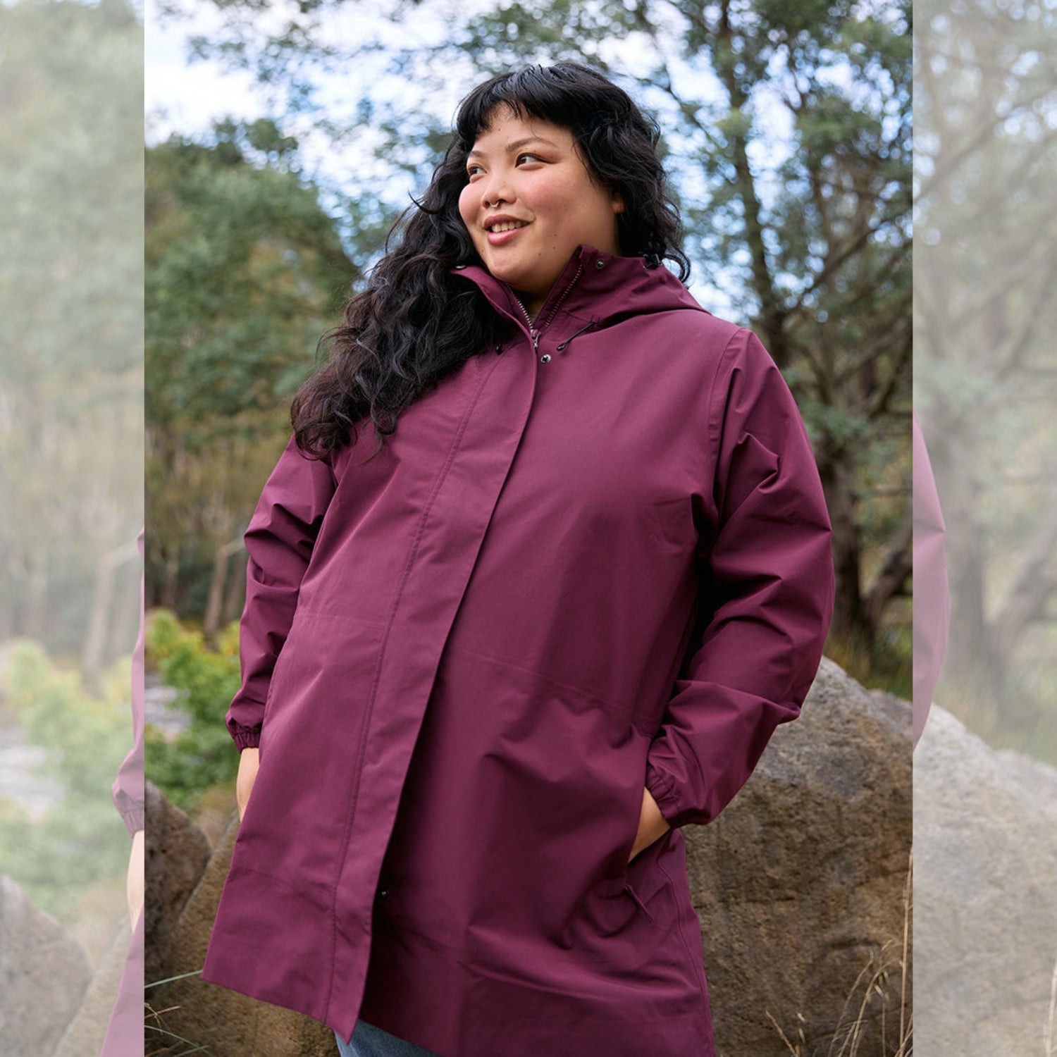 Amble Refuge Womens Plus Size Waterproof Jacket Long Mulberry