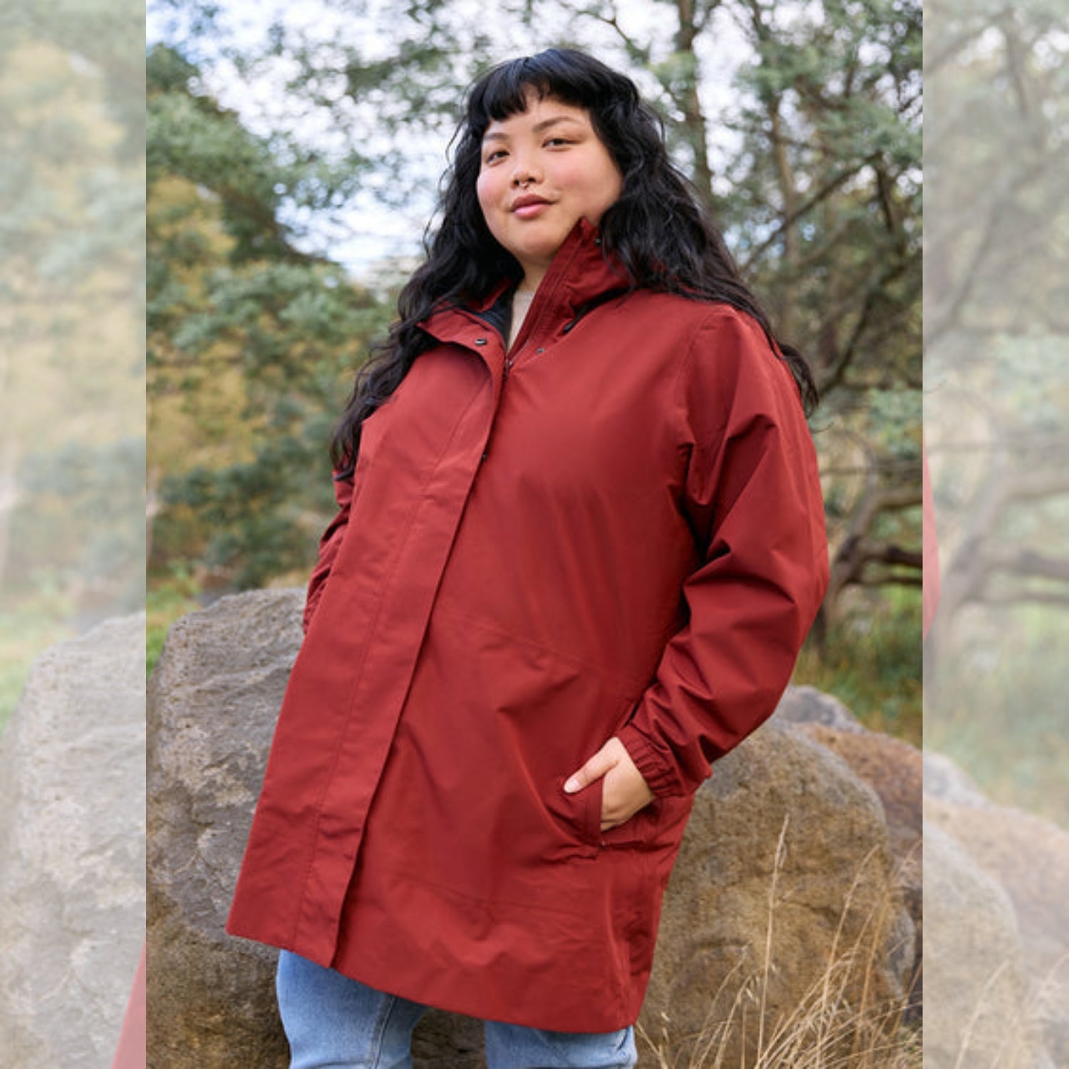 Amble Refuge Womens Plus Size Waterproof Jacket Long Terracotta 2XL-5XL