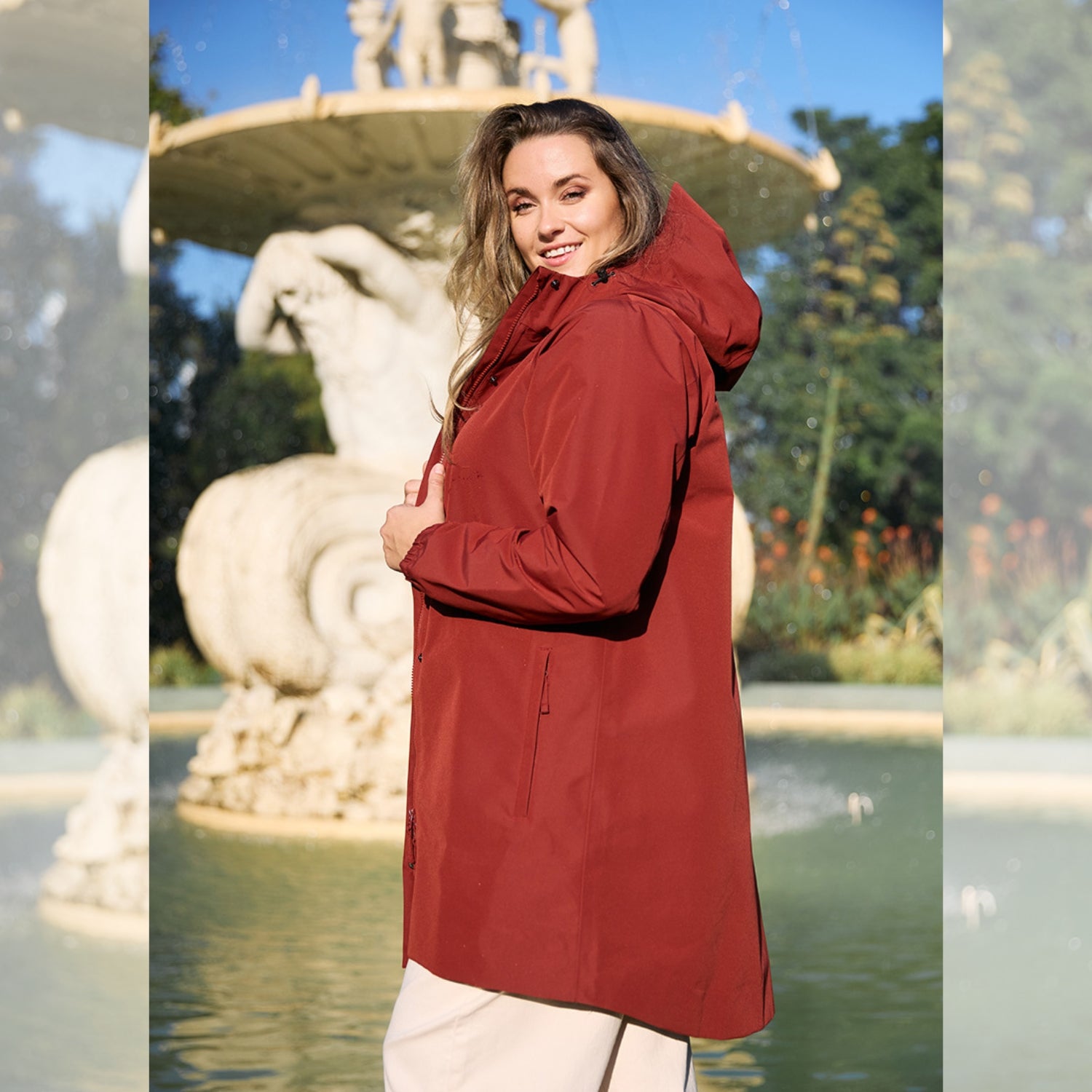 Amble Refuge Womens Plus Size Waterproof Jacket Long Terracotta 2XL-5XL