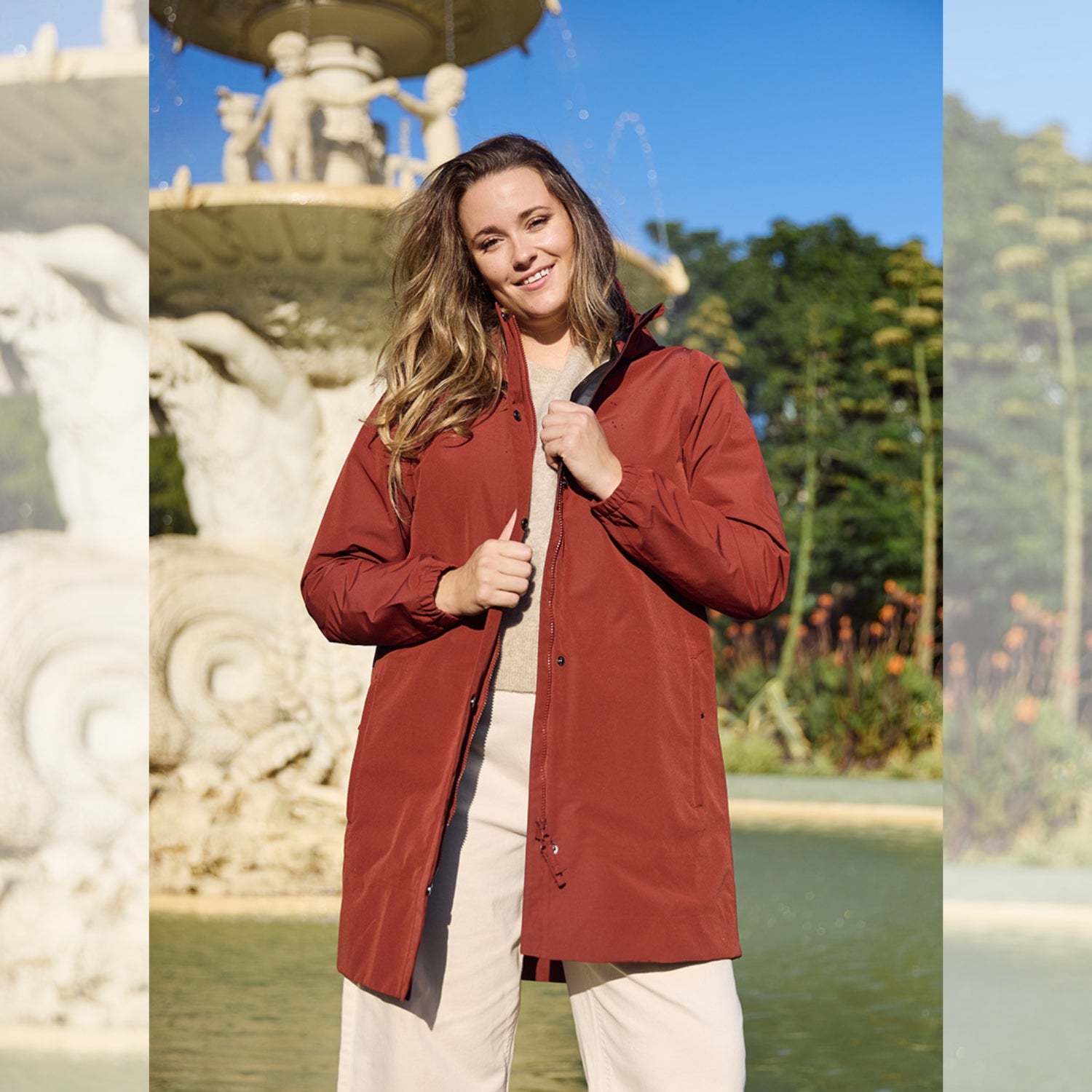 Amble Refuge Womens Plus Size Waterproof Jacket Long Terracotta 2XL-5XL