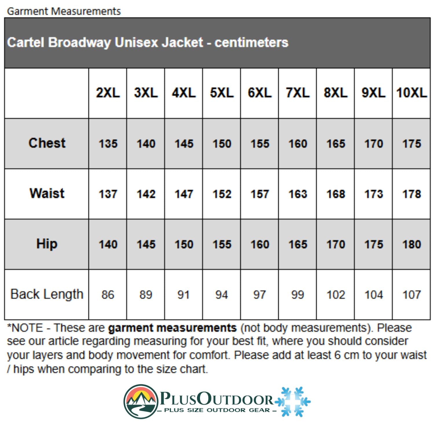 Cartel Broadway Stretch Plus Size Snow Jacket Size Chart