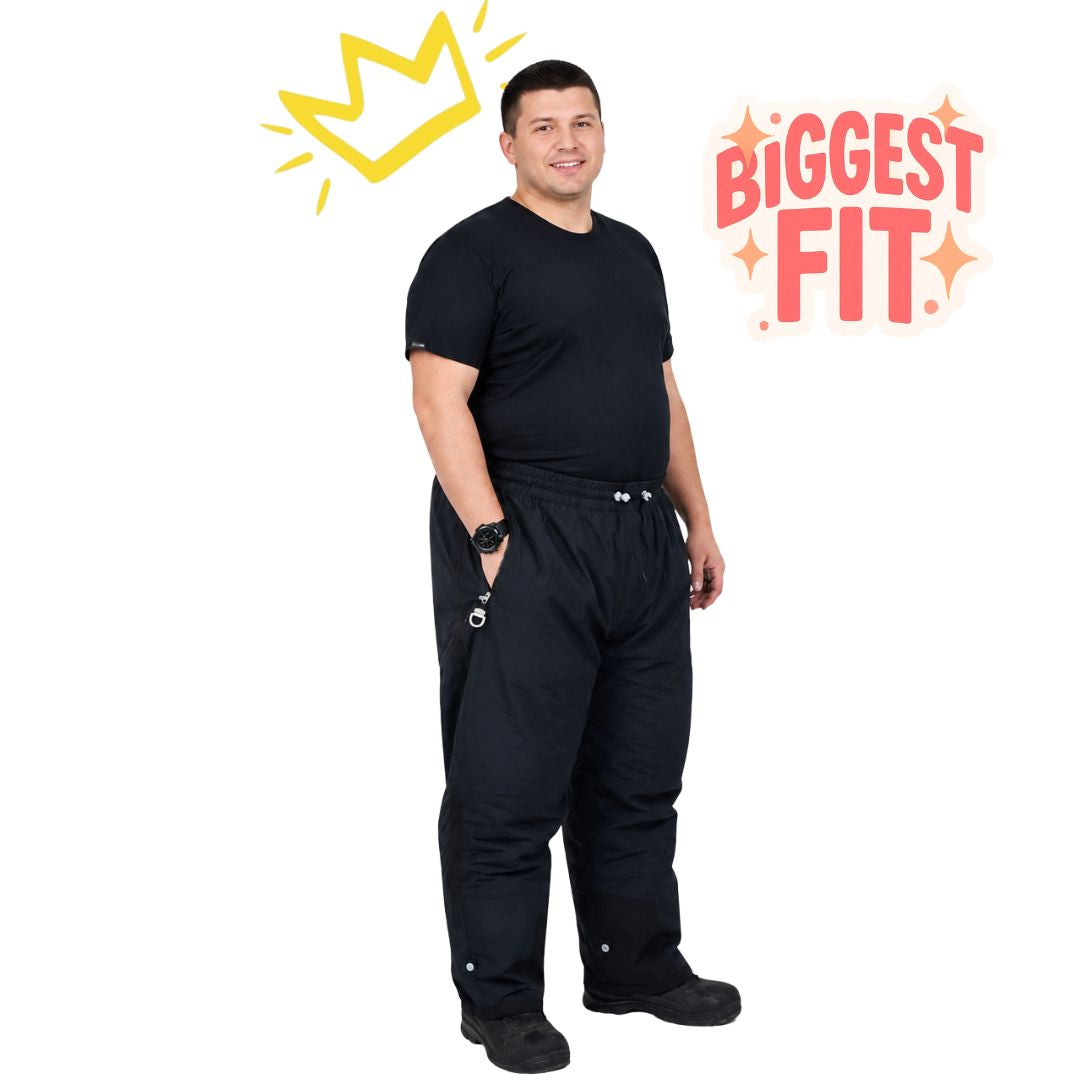 plus size man wearing the biggest king sized snow pants