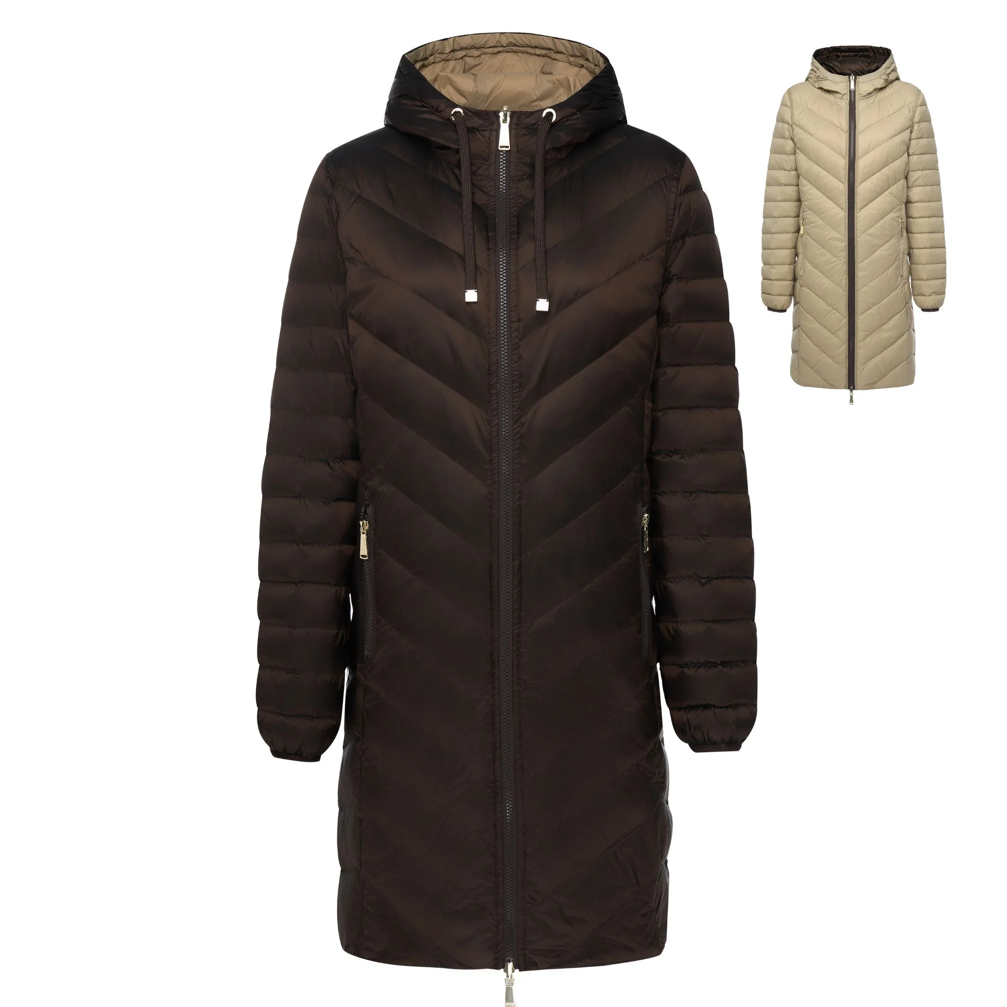 Plus-size Arnie Reversible Jacket design Chocolate / Palomino with white background