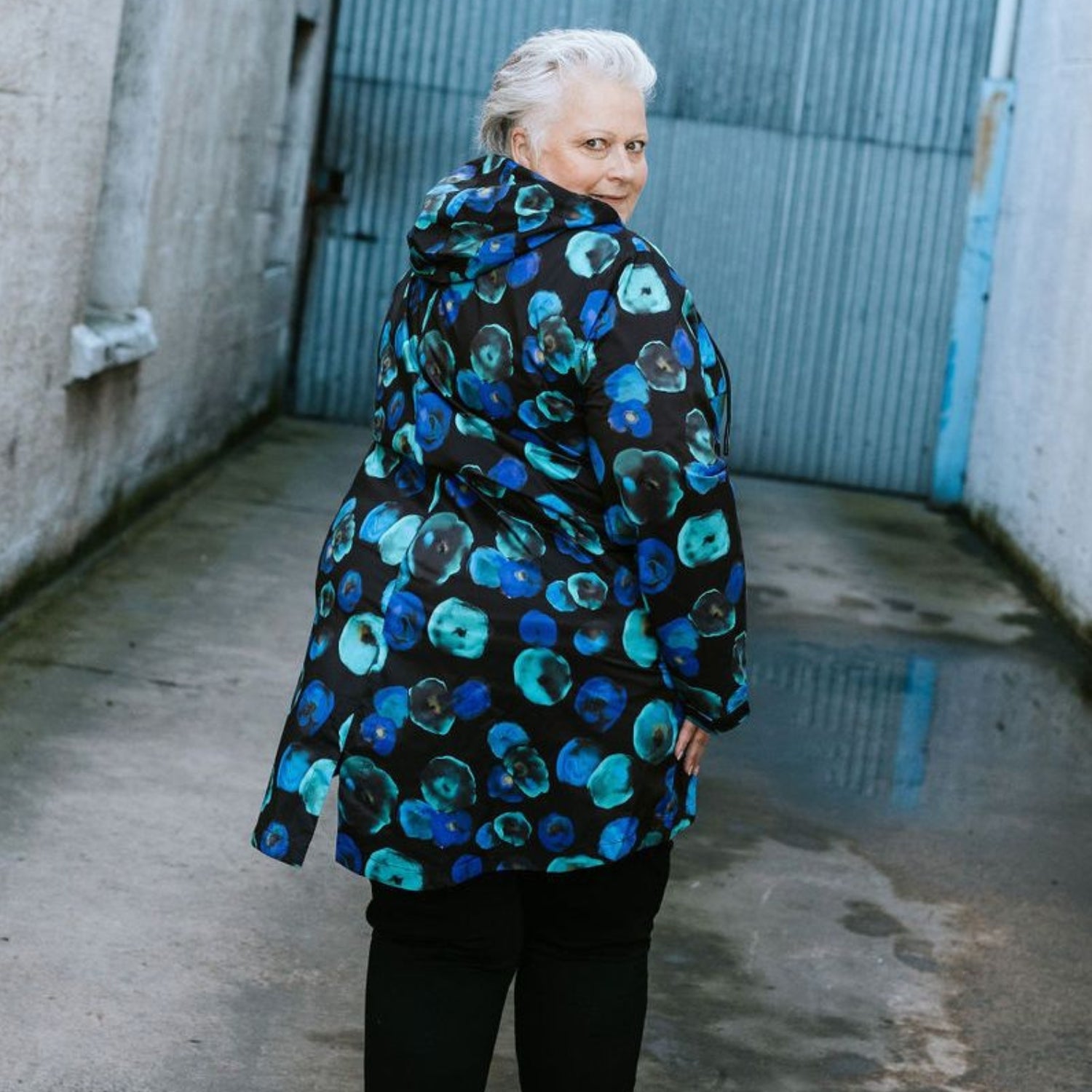 Moke Georgie Womens Plus Size Rain Coat Night Bloom Print 3XL-4XL