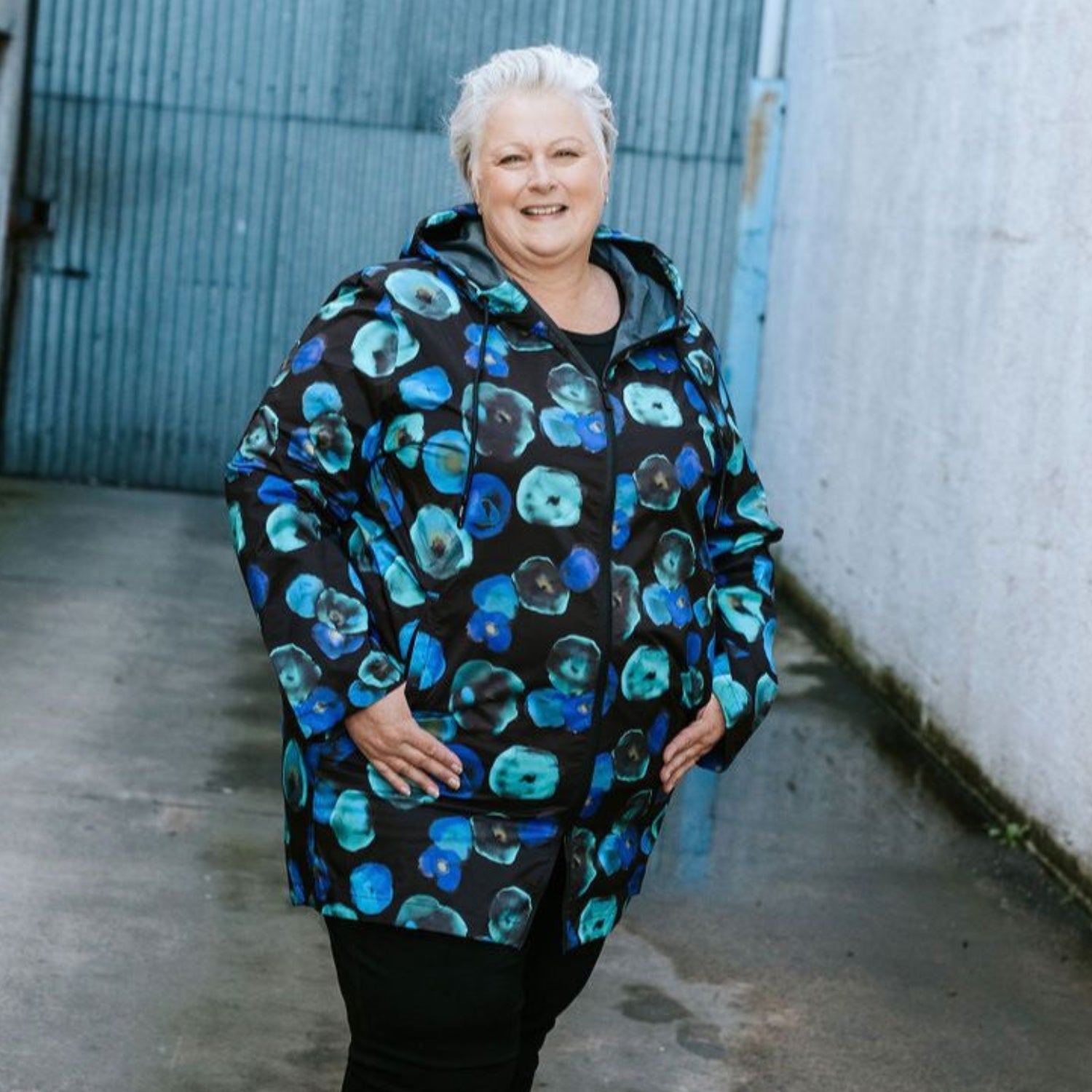 Moke Georgie Womens Plus Size Rain Coat Night Bloom Print 3XL-4XL