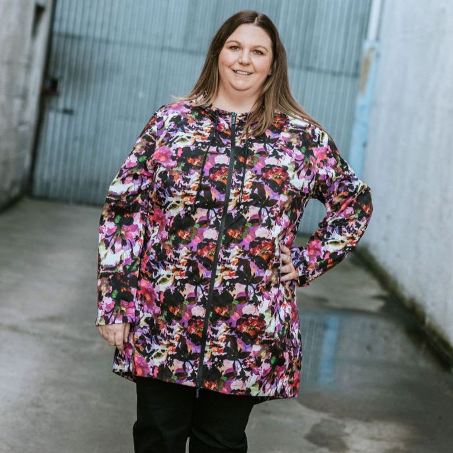 Moke Georgie Womens Plus Size Rain Coat Purple Fleur Print 3XL-4XL
