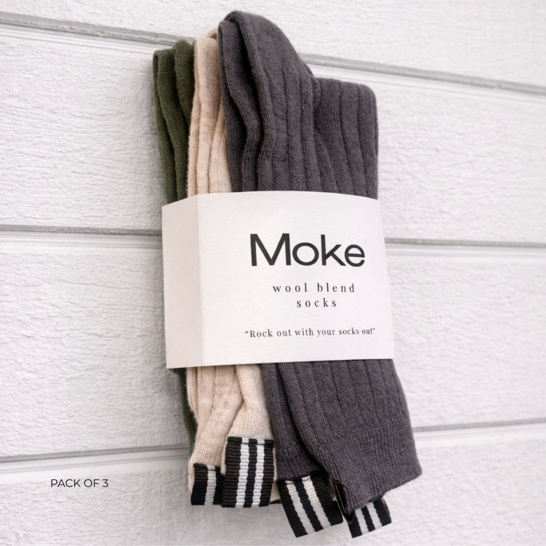 Moke Lily Wool Blend Socks Cocoa Powder I Blush I Bonsai in pack