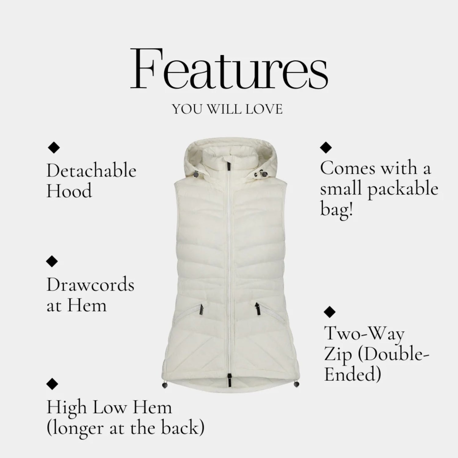 Moke Mary-Claire Womens Plus Size Down Vest Cream 4XL