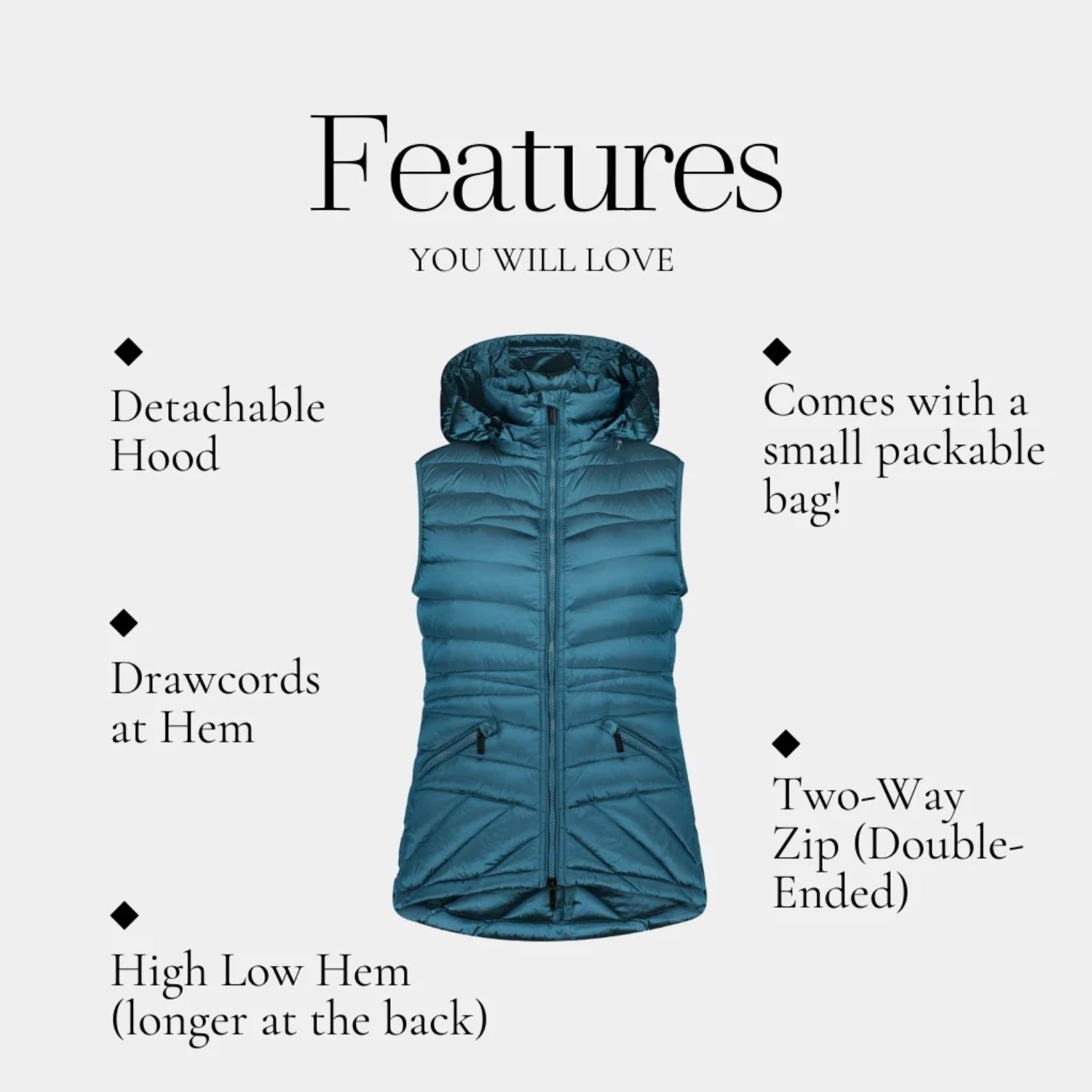 Moke Mary-Claire Womens Plus Size Down Vest Teal 3XL-4XL