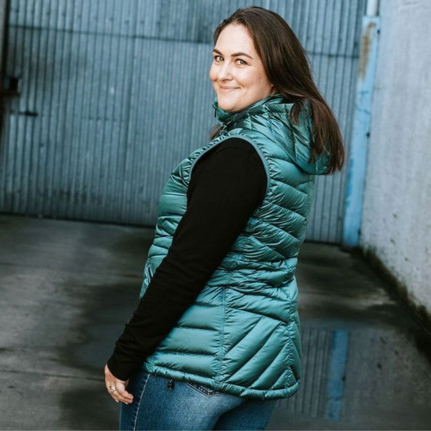 Moke Mary-Claire Womens Plus Size Down Vest Teal 3XL-4XL