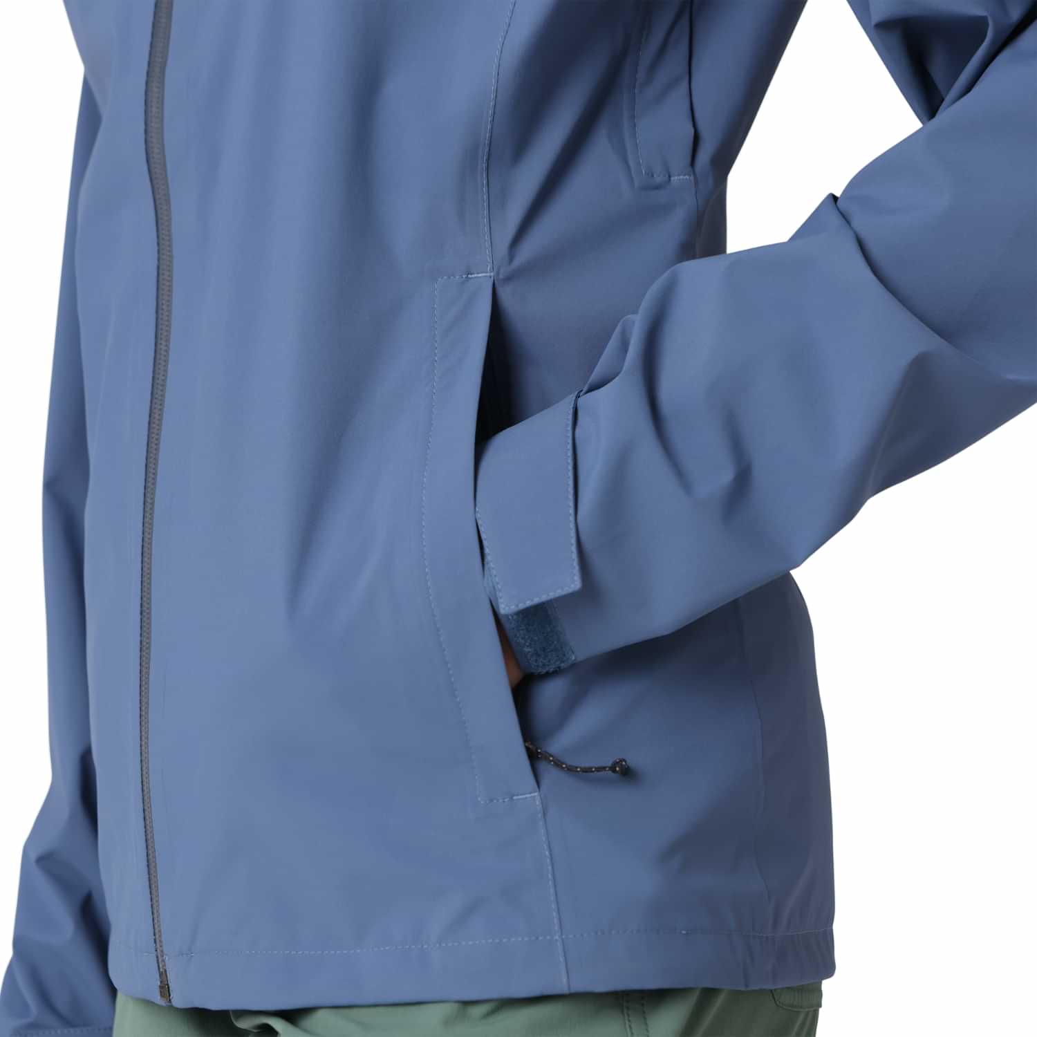 Outdoor Research Stratoburst Women’s Plus Size Rain Jacket with waterproof zip pockets and adjustable cuff detail.