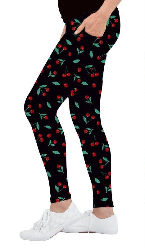Polyanna Pocket Womens Plus Size Thermal Leggings Cherry Sizes 16-20+