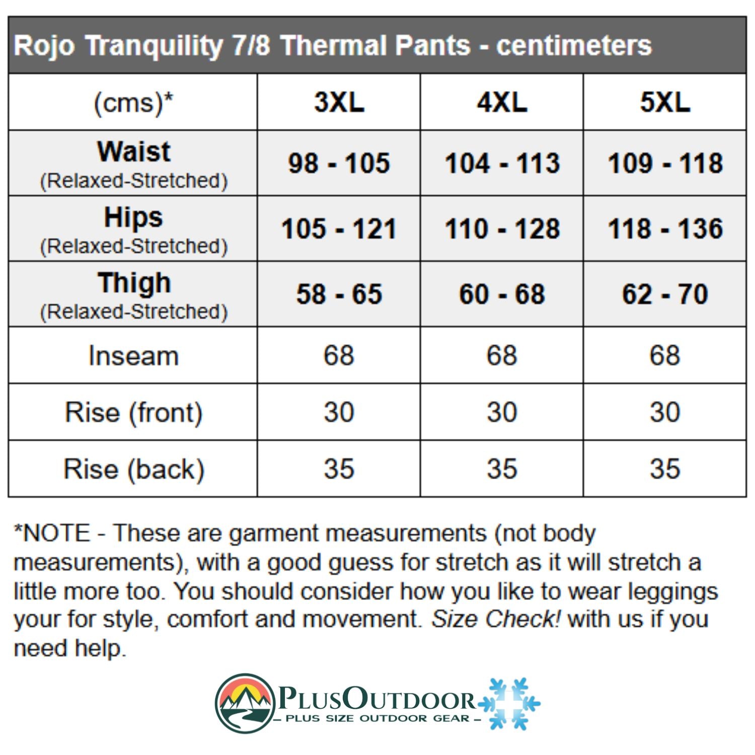 Rojo Tranquility 7/8 Womens Plus Size Thermal Pants Sizes 3XL-6XL