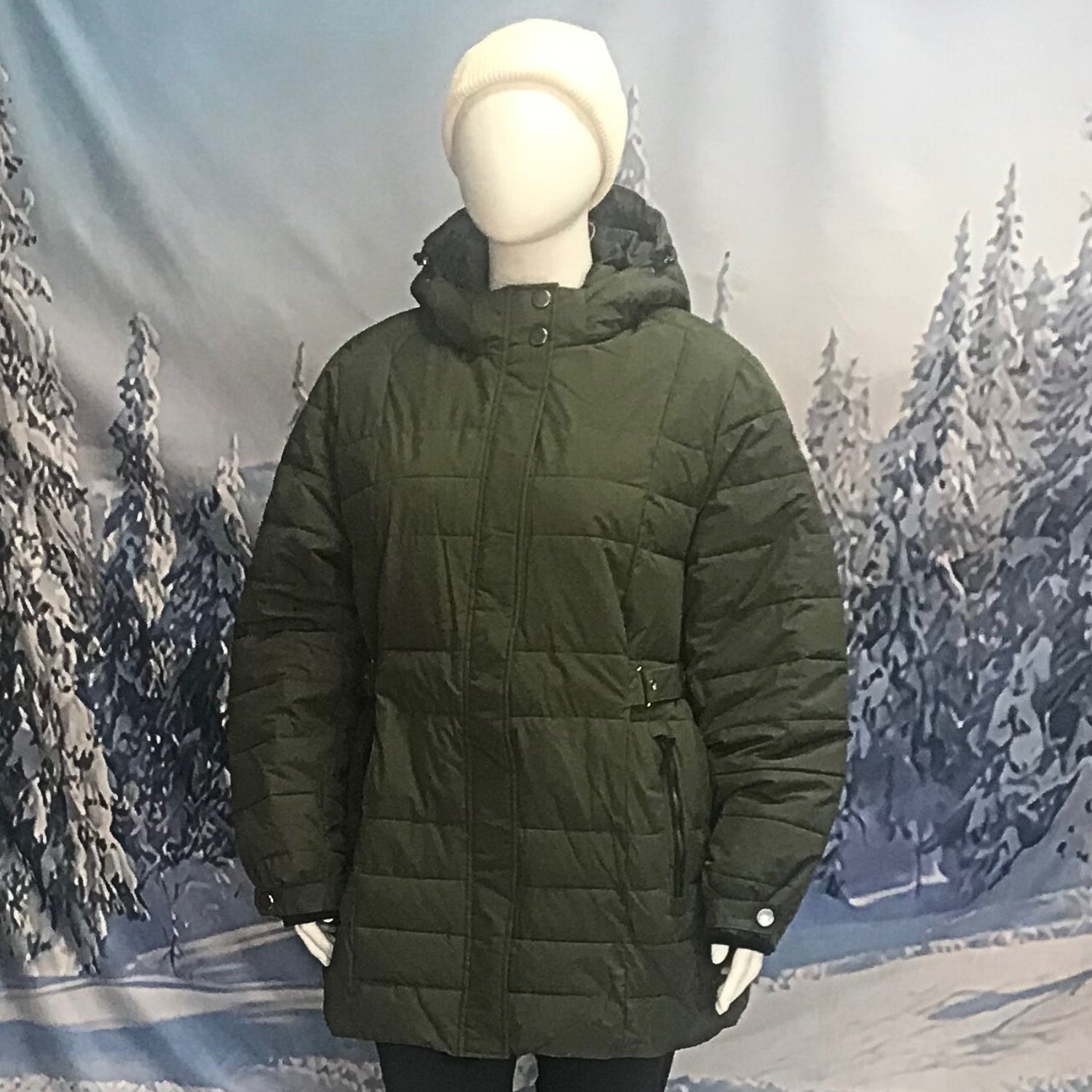 STOY Deena Women’s Puffer Jacket Dark Olive Plus Size 28 - 30