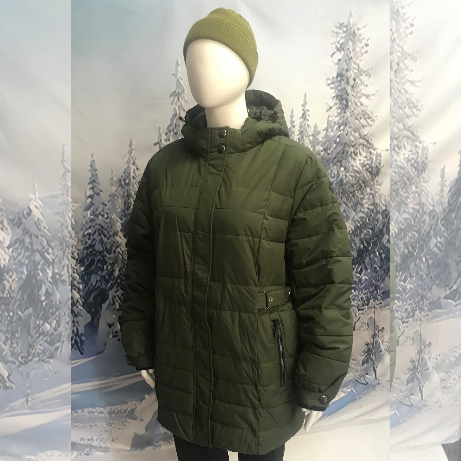 STOY Deena Women’s Puffer Jacket Dark Olive Plus Size 28 - 30