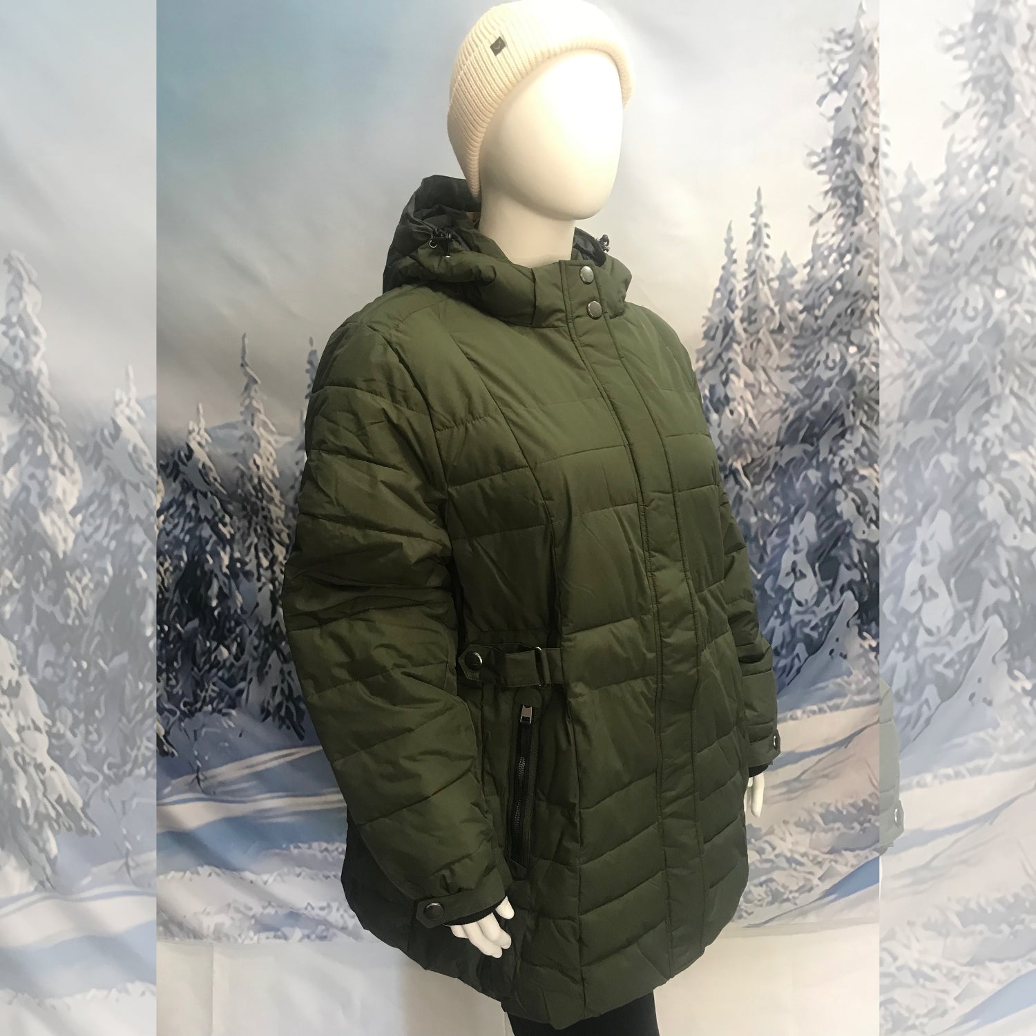 STOY Deena Women’s Puffer Jacket Dark Olive Plus Size 28 - 30