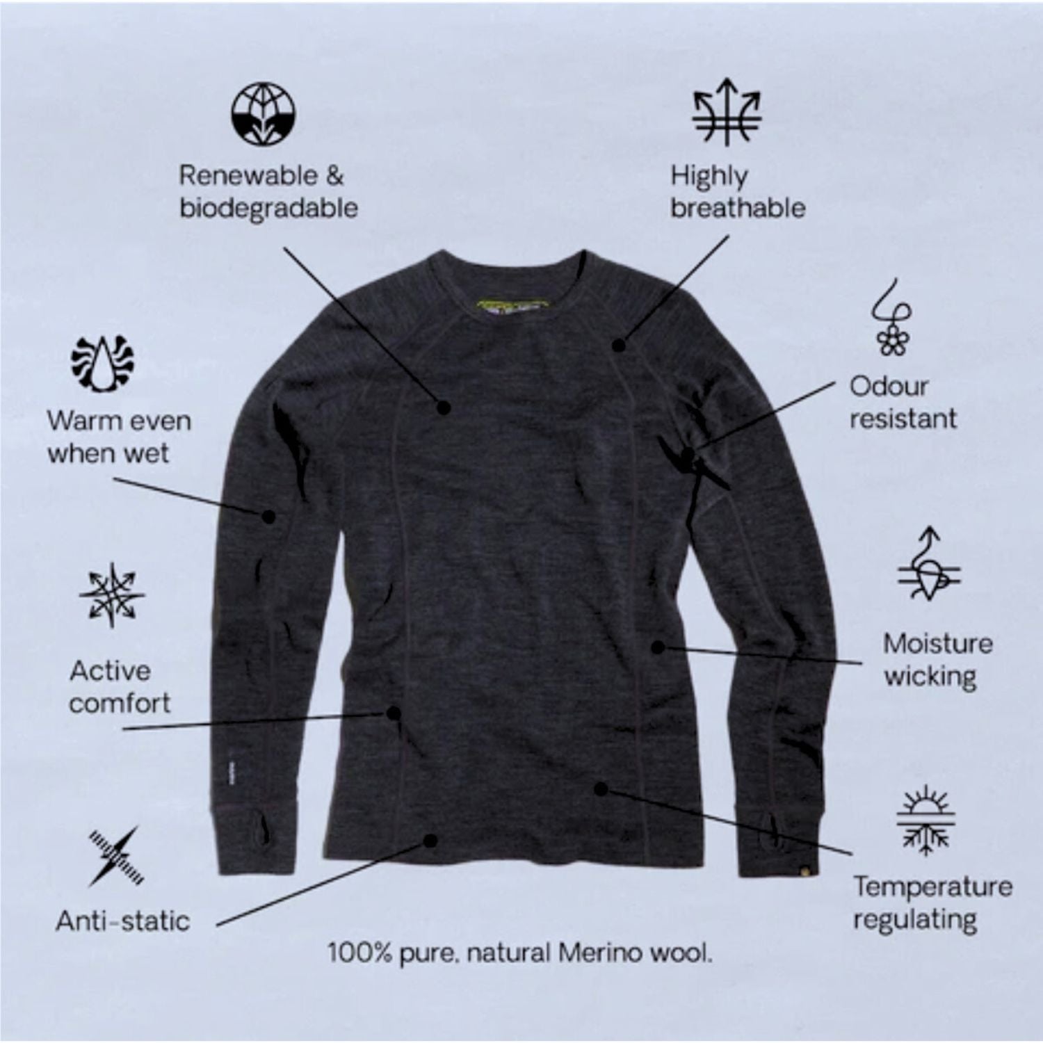 XTM Siberia Merino Wool Unisex Plus Size Thermal Top Black XL-7XL
