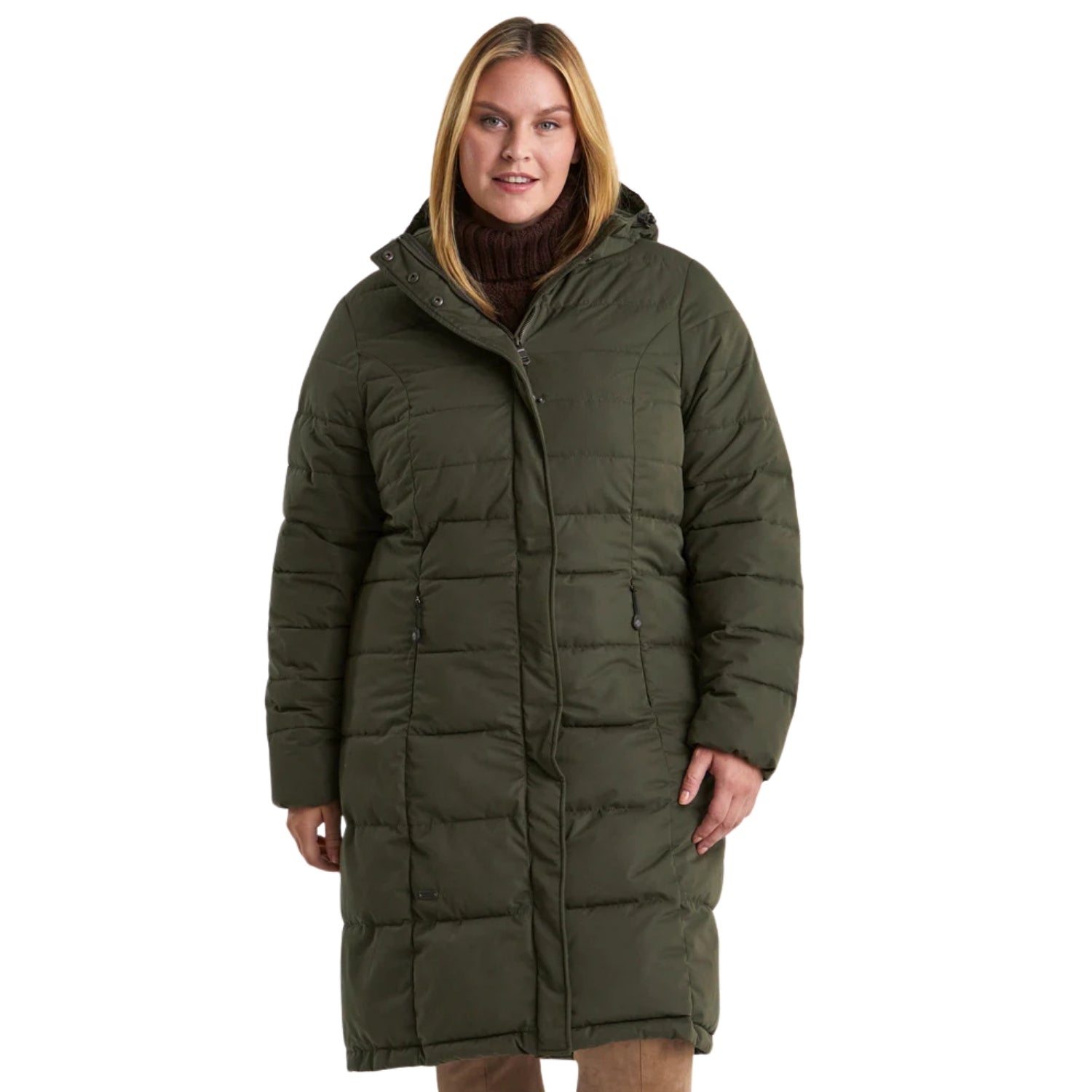 Stoy Dawn Womens Plus Size Long Puffer Jacket Dark Olive Sizes 24-28