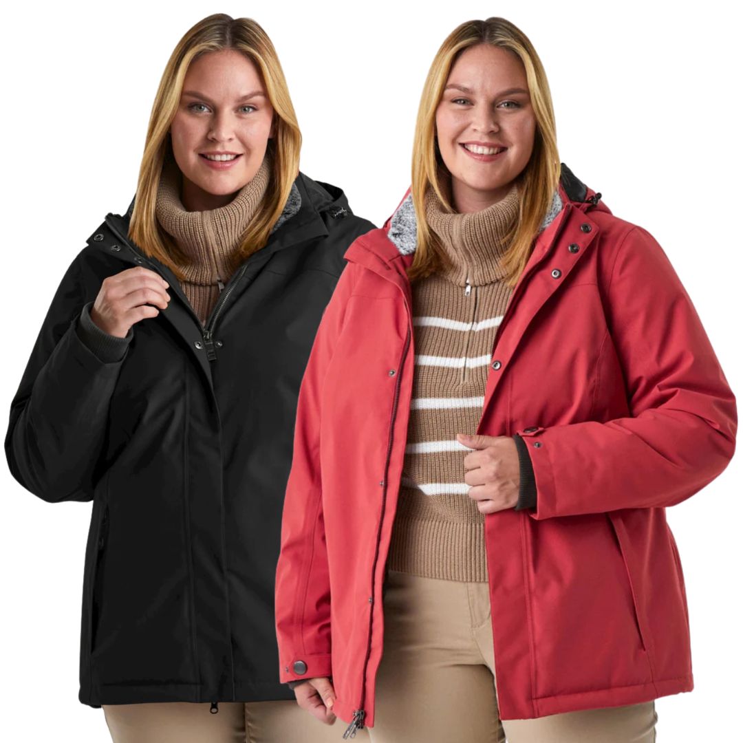 Stoy Agnes Tech Womens Snow Jacket Black & Dark Rose Plus Sizes 20-24