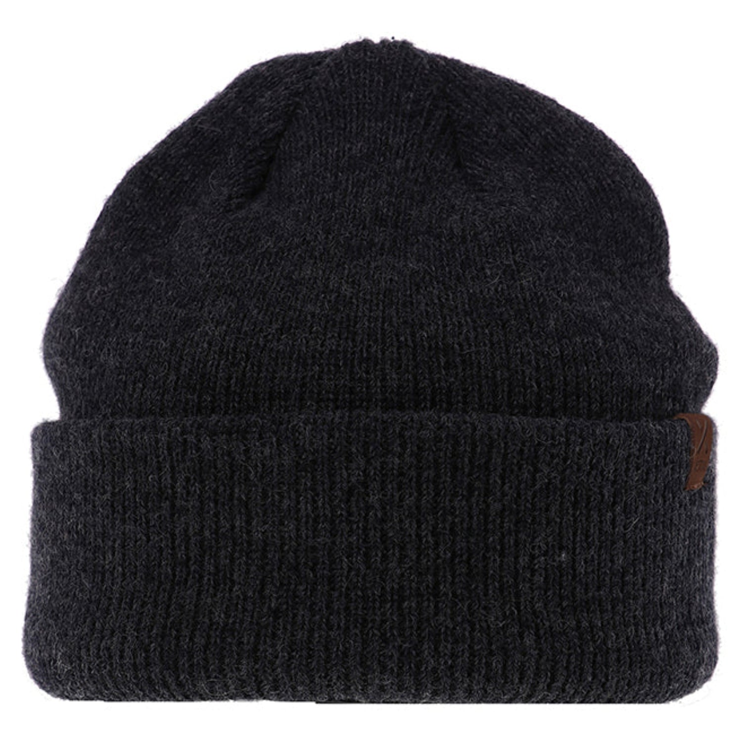 Dark grey merino wool knit beanie on a white background