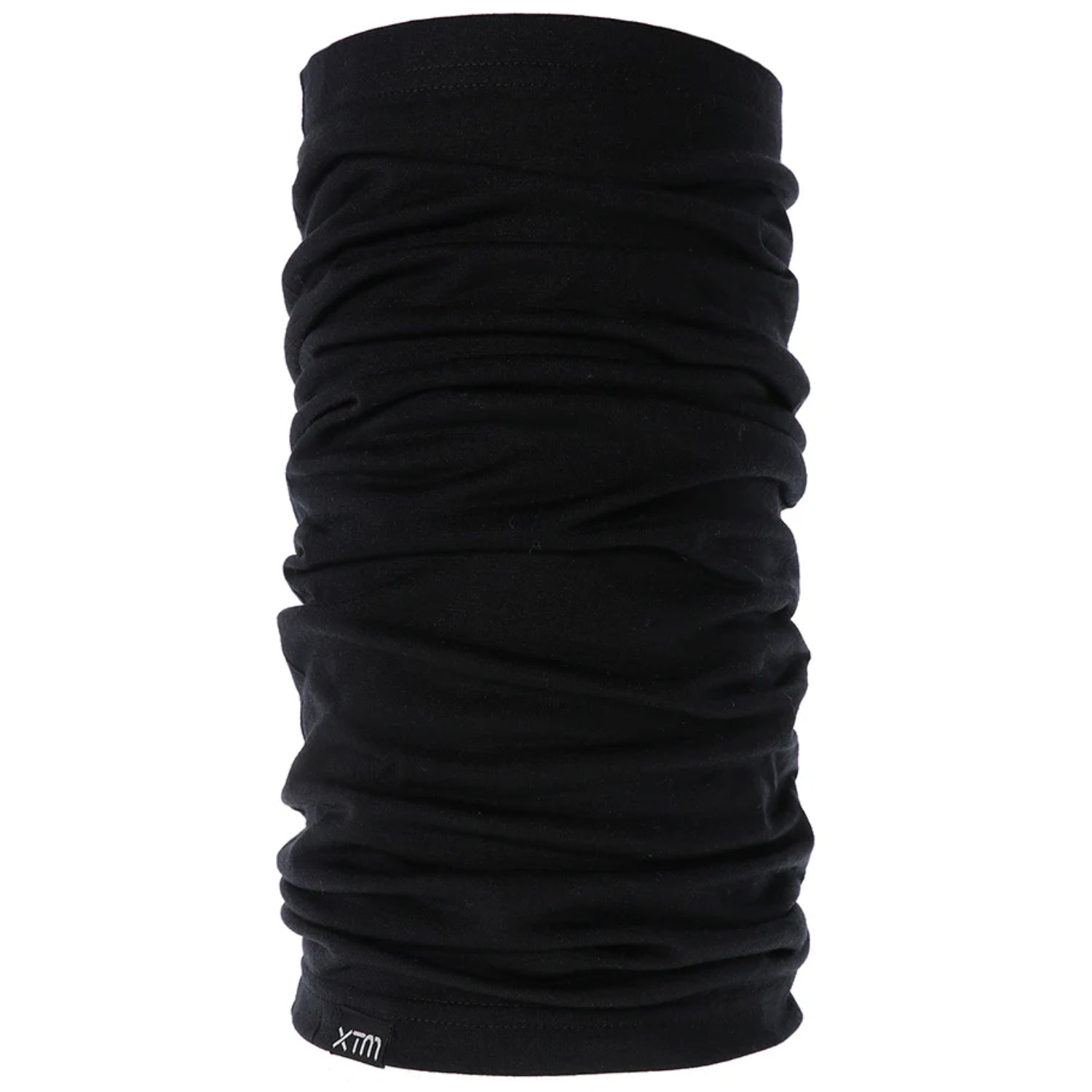 Black neck gaiter with XTM branding on a white background