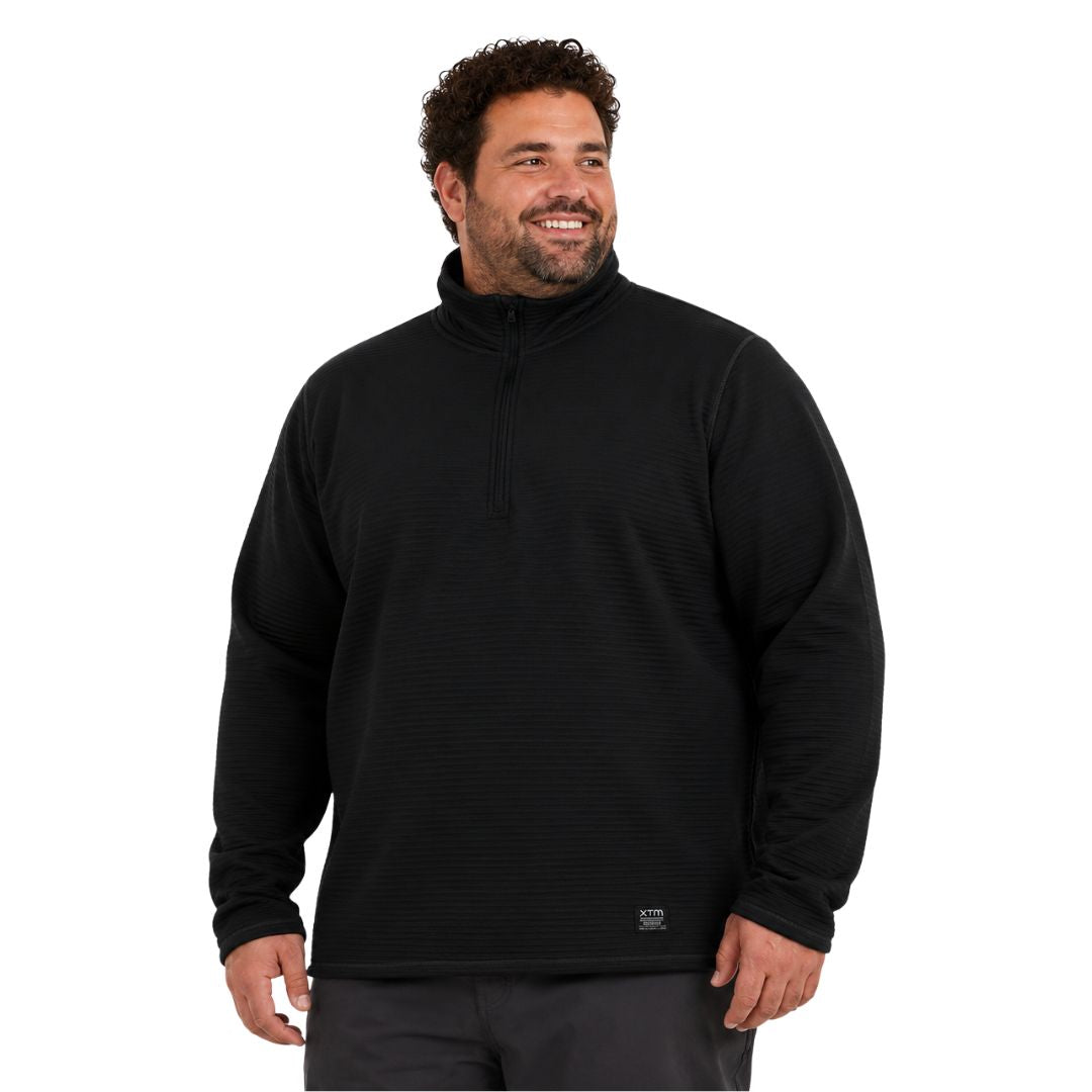 Front view of XTM Aero Grid Men’s Plus Size Merino Fleece pullover in black.