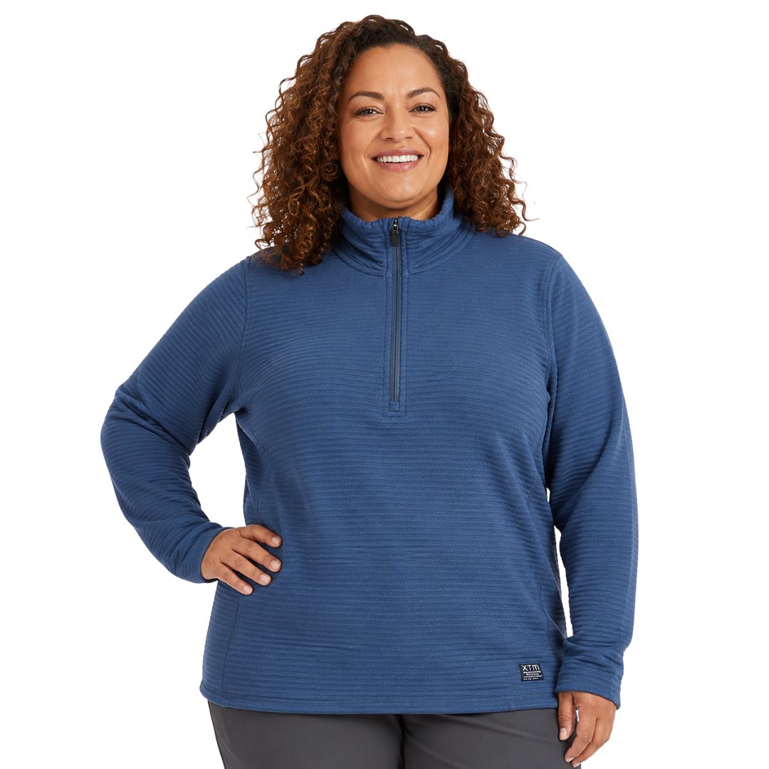 Front view of XTM Aero Grid Women’s Plus Size Merino Fleece in slate blue.