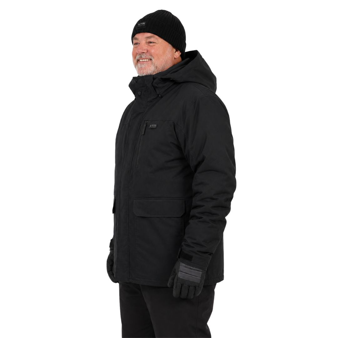 Side view of a man modeling the XTM Knox Men's Plus Size Jacket in black.