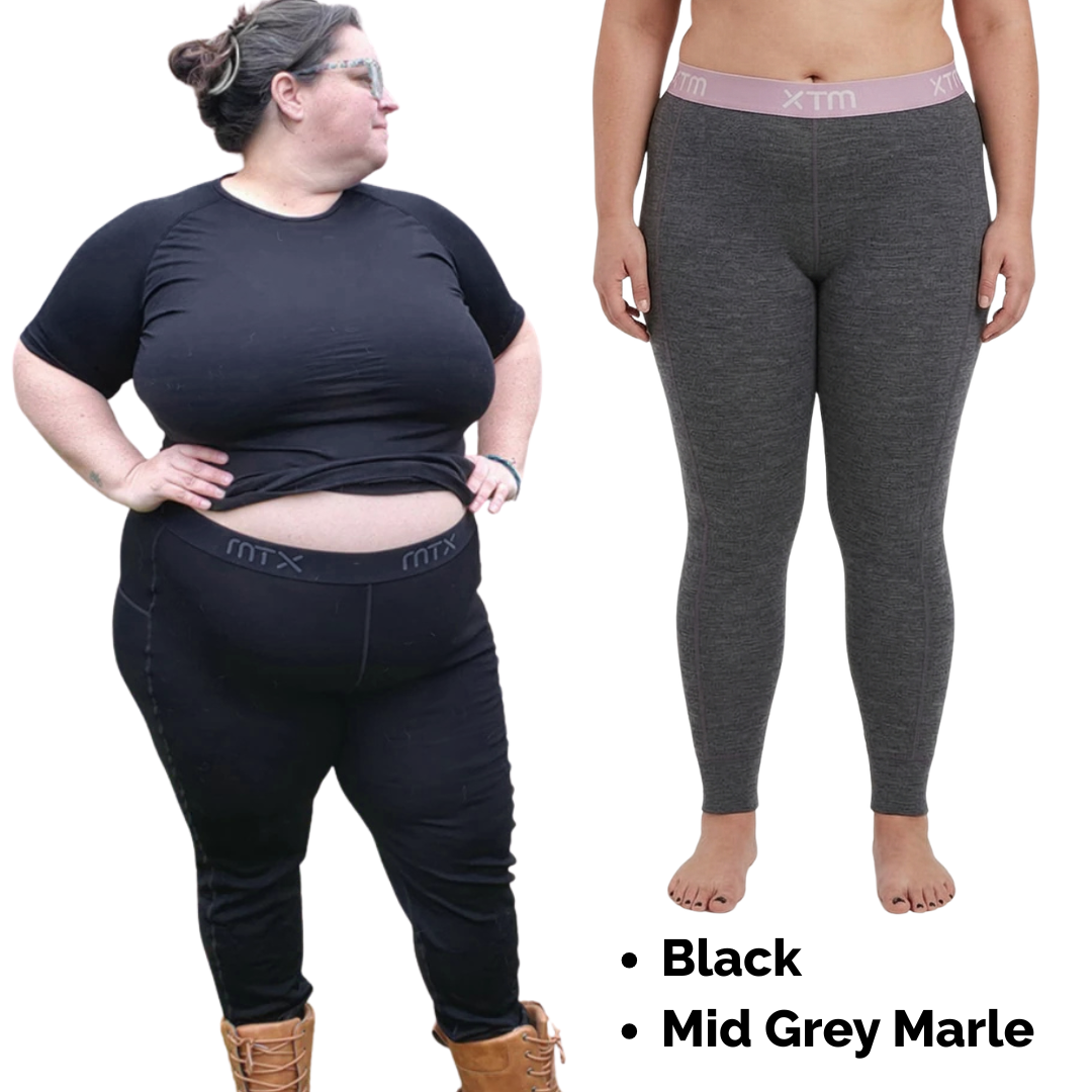 Warm merino pants in black and mid grey marle design