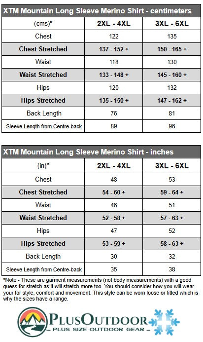 XTM Mountain Merino Wool Men’s Long Sleeve Black Size 2XL-6XL