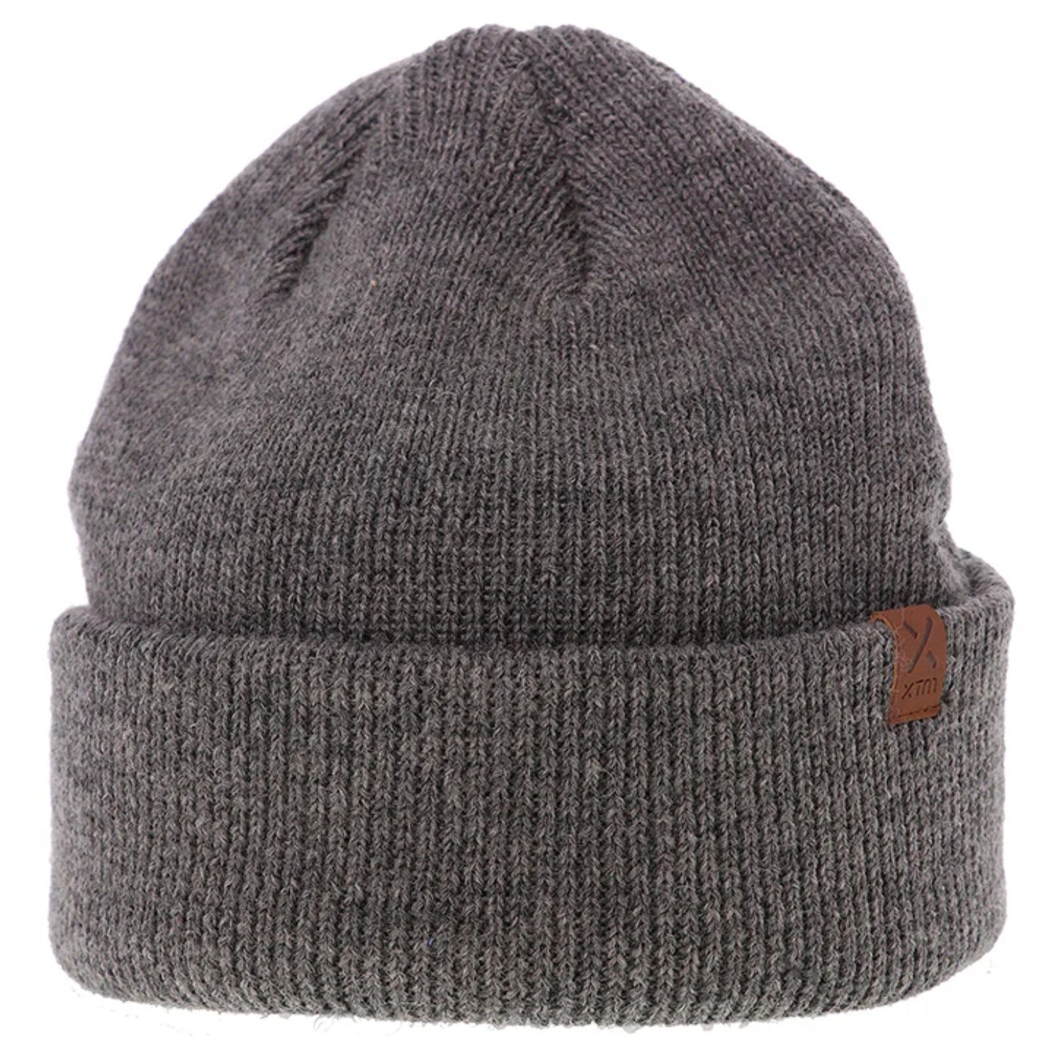 Light grey merino wool knit beanie on a white background