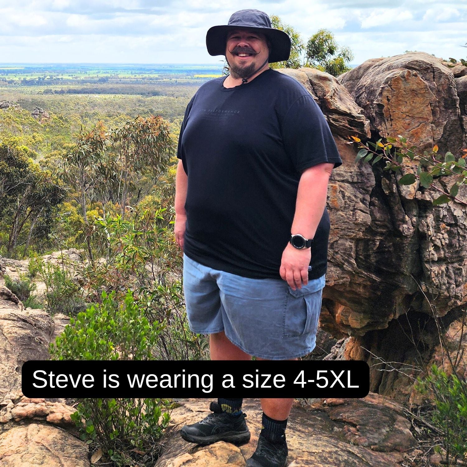 XTM Trail Merino Wool Mens Plus Size T-Shirt Black Sizes 2XL - 7XL