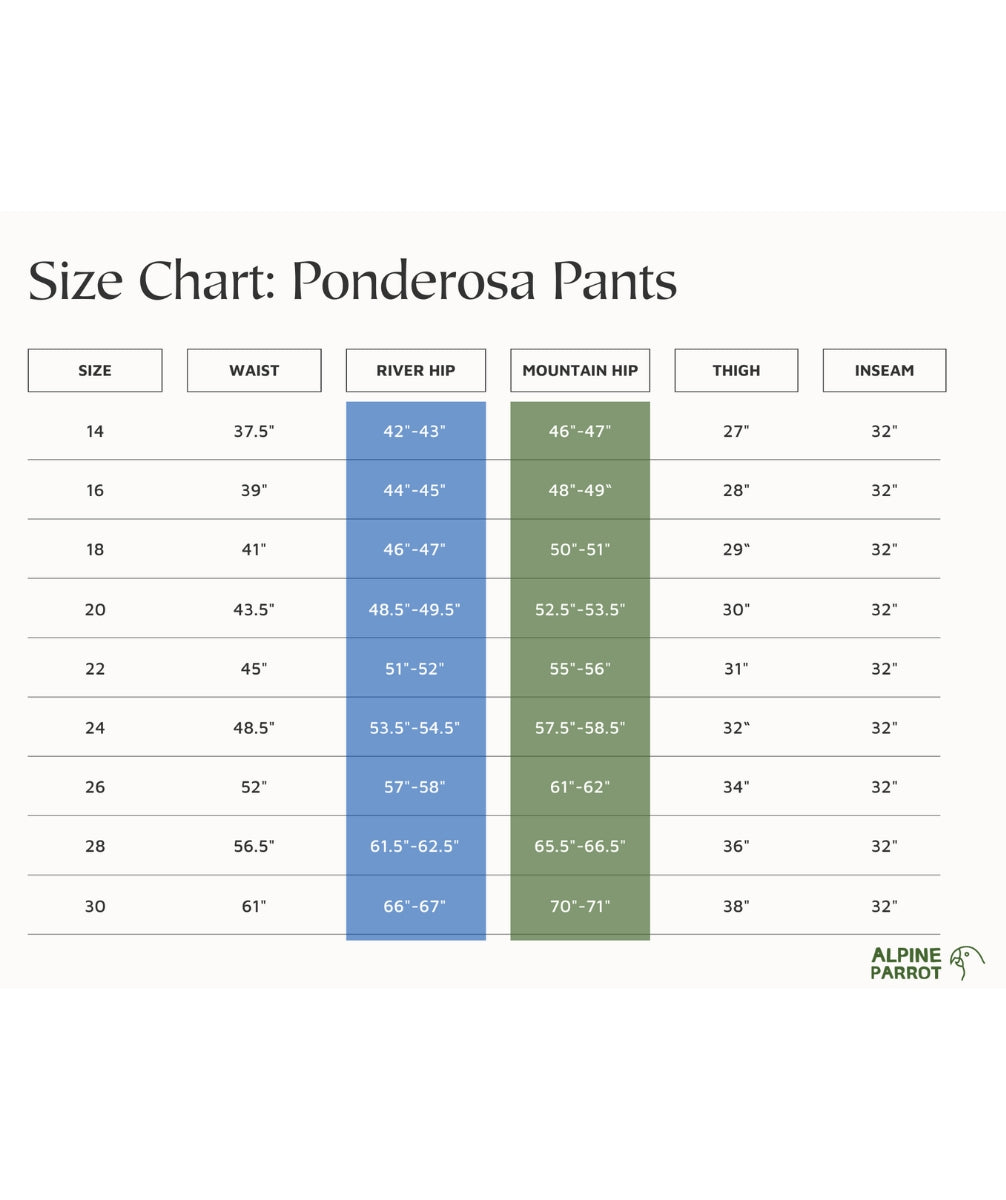 Alpine Parrot Ponderosa Hiking Pants River Fit Size US 24 / AU 28 Black