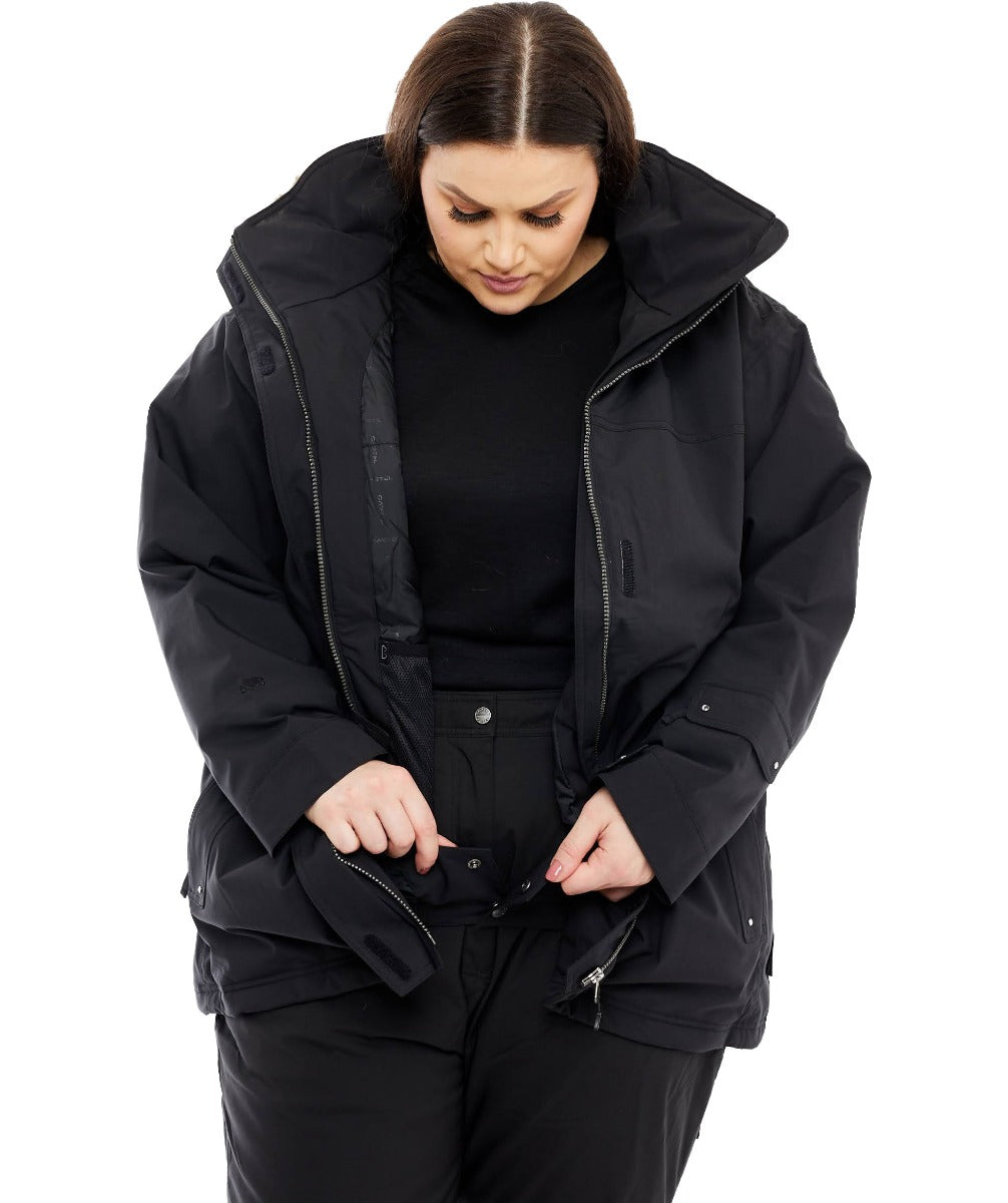 Cartel Brooklyn Stretch Women's Plus Size Ski Jacket Black Sizes 16-30