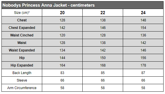 Nobodys princess Anna plus-size ski jacket size chart