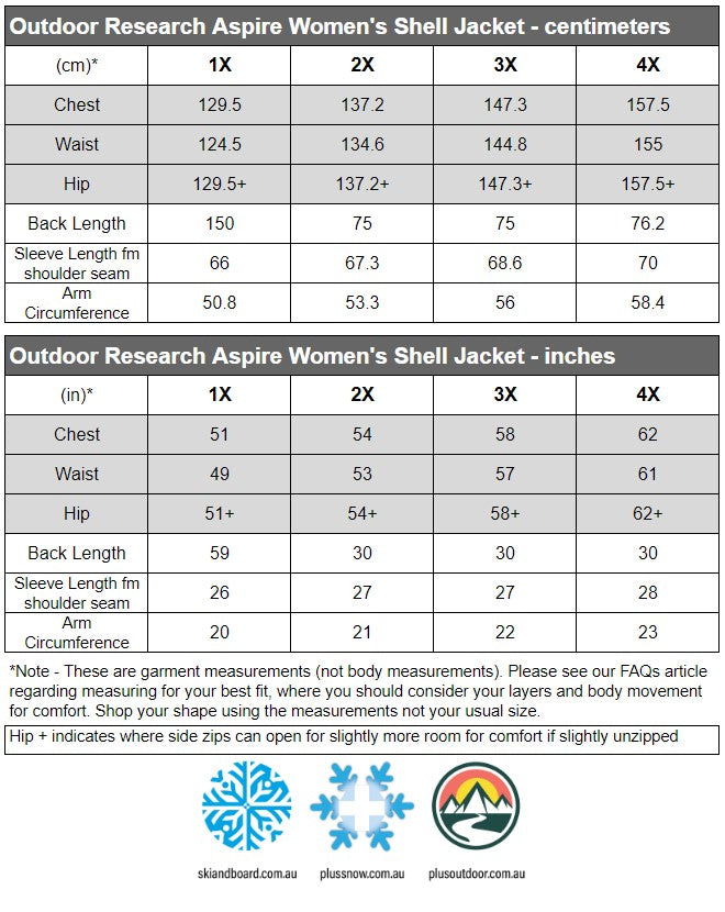 Outdoor Research Women’s Aspire II Goretex Rain Shell Jacket Black Plus Size 1X & 4X