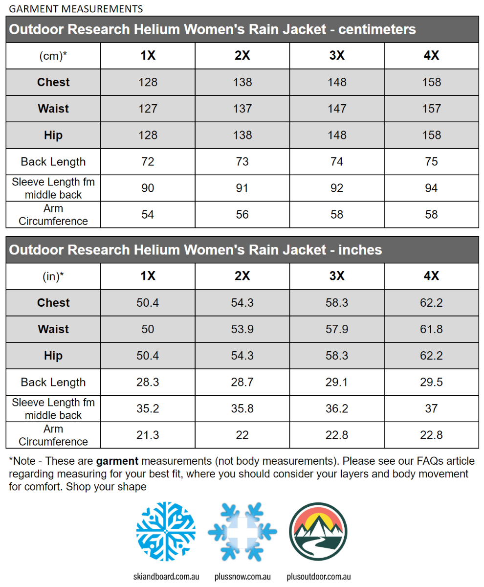 CLEARANCE - Outdoor Research Womens Helium Rain Jacket Black Sizes USA 2X